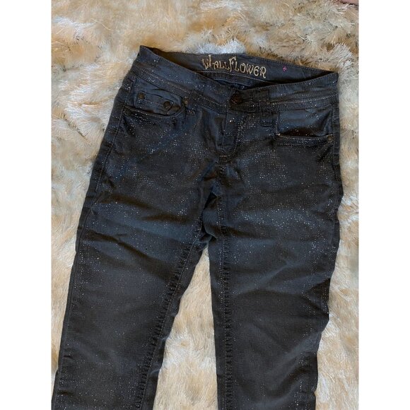 Wall Flower Junior Sz 1 Denim Indigo Fashion Glitter/Sparkle Pants 25" - Picture 3 of 7